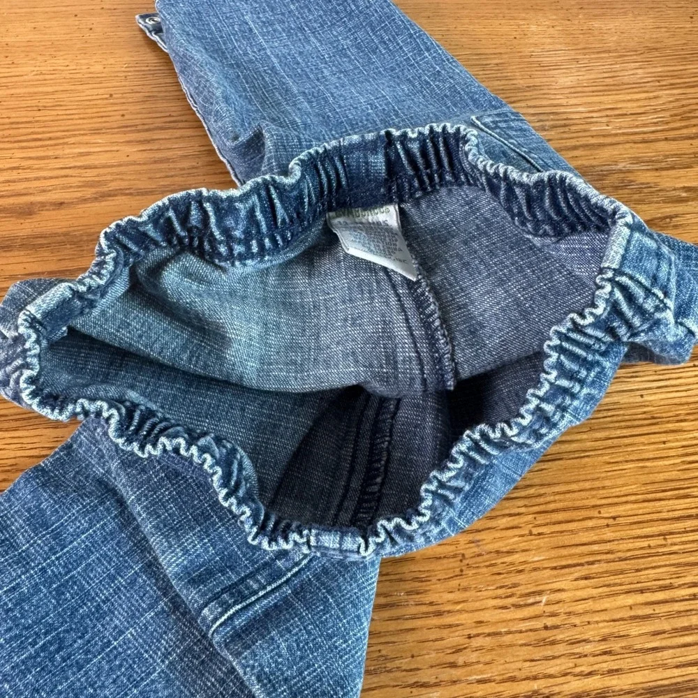Vintage 2004 Gymboree Sock Monkey Denim Cargo Pants Blue Snap Inseam Baby 12-18M